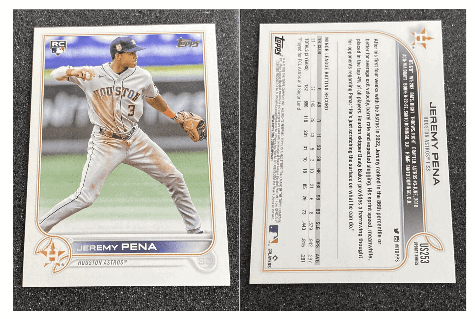 Jeremy Pena Houston Astros 2022 Topps Update # US253 Rookie Card