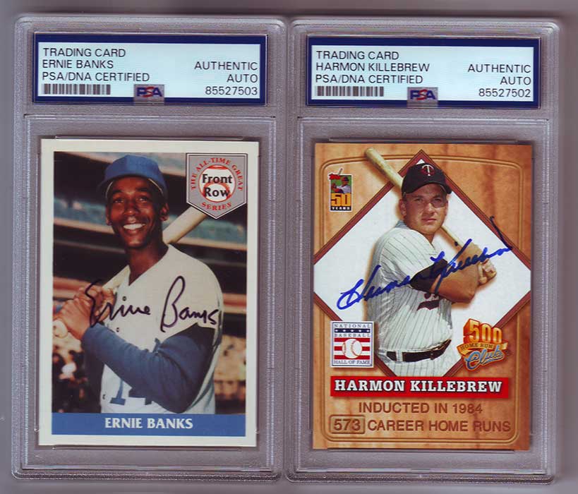 PSA certified autographs of Harmon Killebrew and Ernie Banks