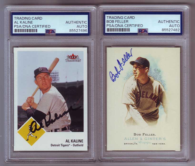 PSA Slabbed TTM Autographs of Bob Feller and Al Kaline